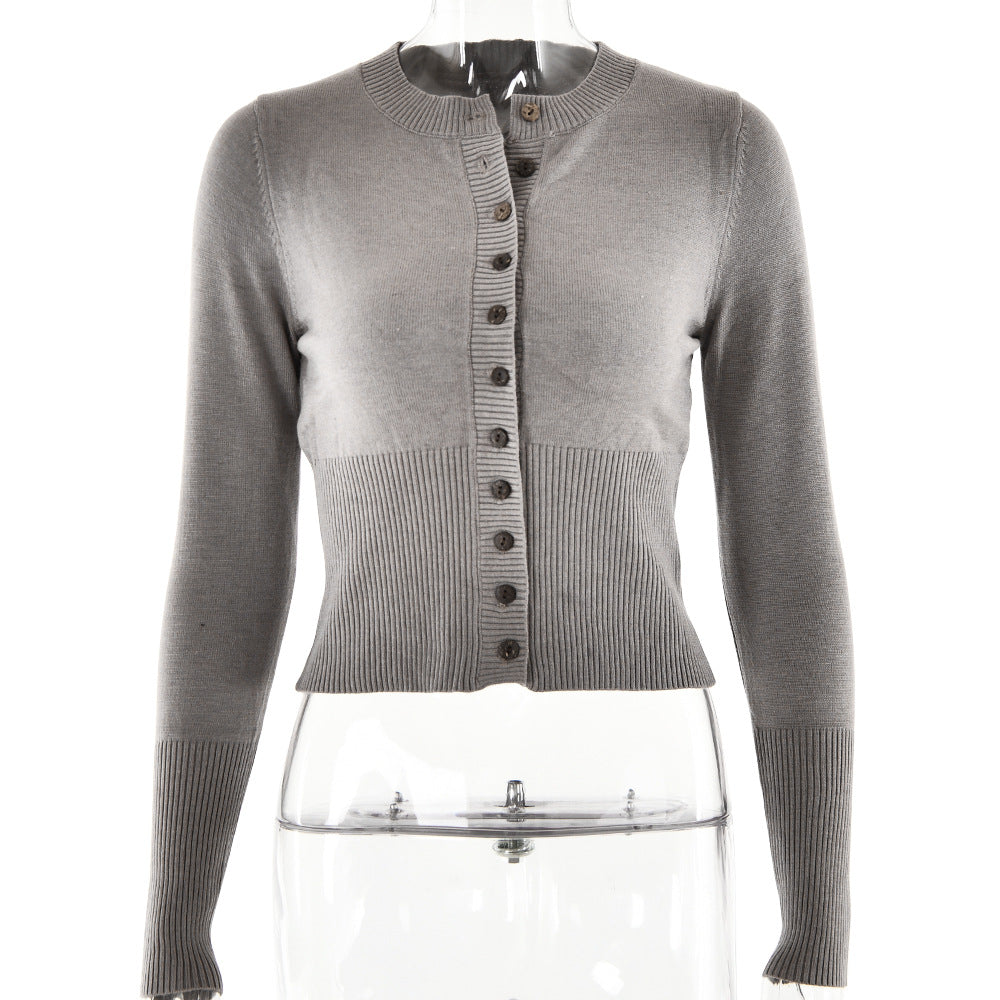 Winter Knitwear Trend Long Sleeve Slim Fit Round Neck Base Cardigan Top
