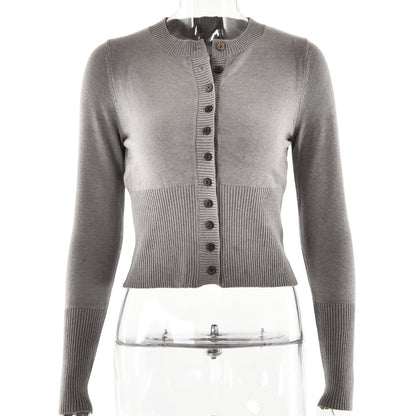 Winter Knitwear Trend Long Sleeve Slim Fit Round Neck Base Cardigan Top