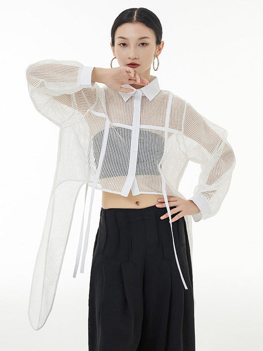 Stylish Long Sleeves Loose Mesh See-through Sun Protection Blouses&shirts Tops