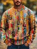 Men's Colorful Abstract Art Print Knitted Crew Neck Sweater elevenforest