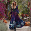 Women's Retro Skull Floral Embroidery Pattern Casual Long Sleeve Dress elevenforest