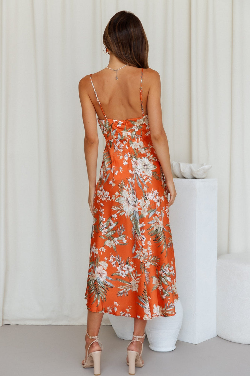 Printed Cami Slit Midi Dress Orange