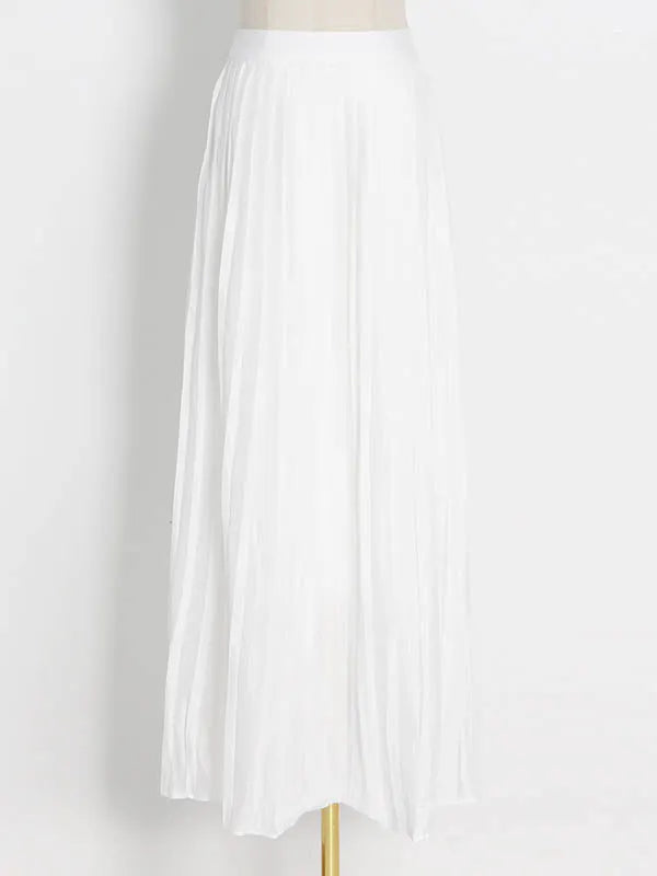 Original Sleeveless Irregularity Color High-neck T-shirt Top&pleated Skirt Bottom Two Pieces Set