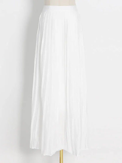 Original Sleeveless Irregularity Color High-neck T-shirt Top&pleated Skirt Bottom Two Pieces Set