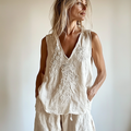 Women's Vintage Floral Pattern Cotton And Linen Vest elevenforest