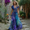Women's Vintage Floral Embroidery Gradient Pattern Casual Maxi Dress elevenforest