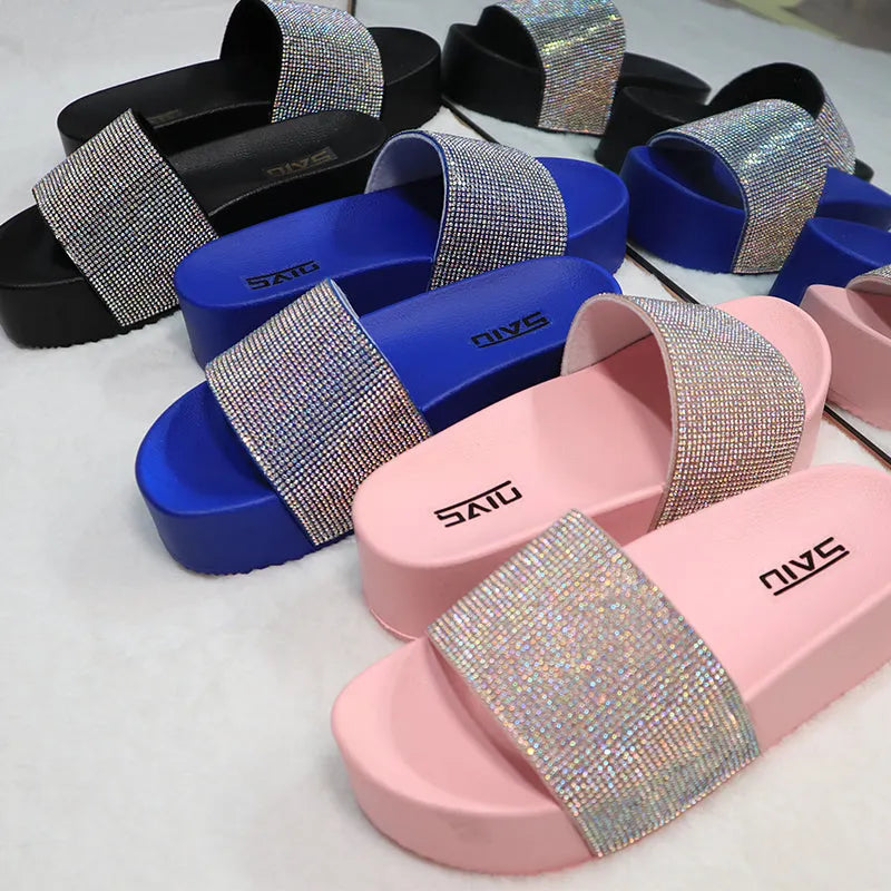 Beige Bling High Heel Beach Sandals Platform Slipper F686