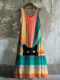 Comstylish Rainbow Cat Art Women's Linen Vest Maxi Dress