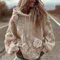Women's Classic Romantic Pink Rose Embroidery Art Comfy Hoodie elevenforest