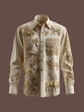 Western Cowboy Style Animal Elements Retro Cotton And Linen Men's Shirt elevenforest