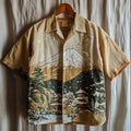 Snowy Mountain Landscape Retro Casual Short-sleeved Shirt elevenforest