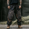 Men's Retro Viking Wolf Art Print Casual Pants elevenforest