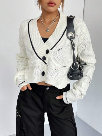 Autumn and Winter New Loose V Neck Thin Sweater Jacket Cardigan