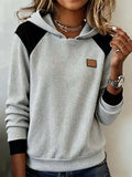 Women'S Casual Contrast Color Long-Sleeved Hooded Sweatshirt 