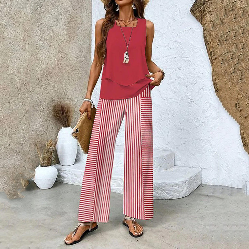 Stripe Double Layer Tank Pants Two Piece Set elevenforest