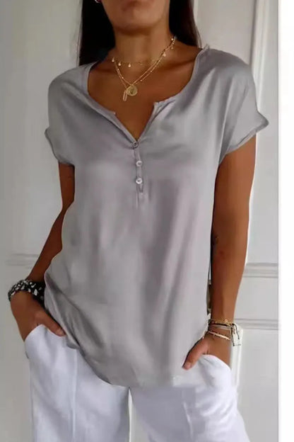 Daily Color Buttons V Neck T-shirts