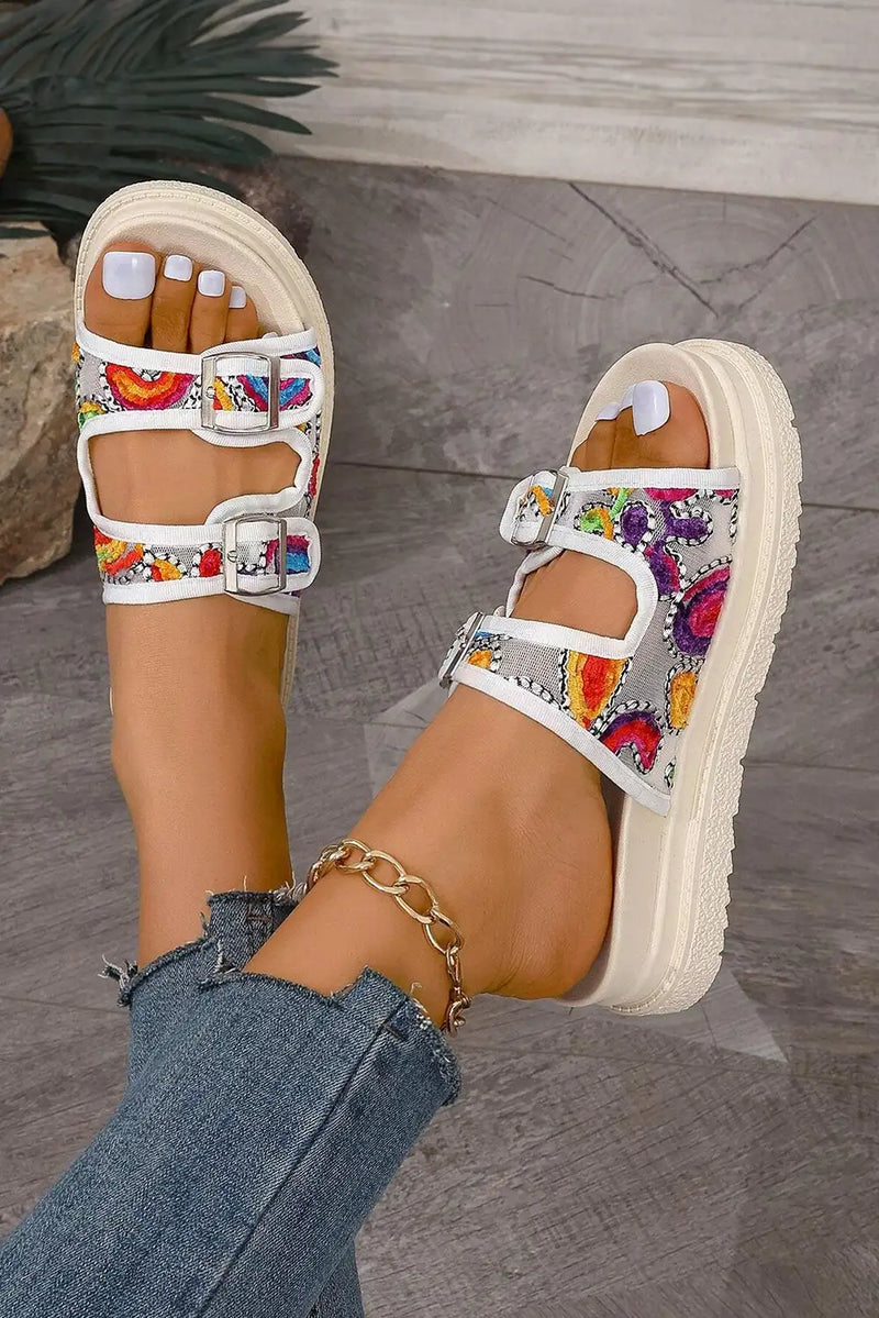 White Crochet Thick Sole Slippers