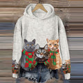 Christmas Cat Print Cozy Knit Hooded Sweater elevenforest