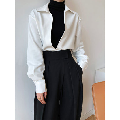 Autumn Young Long Sleeve V-neck Shirt Fashionable Outerwear Bandage Top