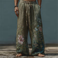 Men's Boho Floral Embroidered Gradient Wide Leg Linen Pants elevenforest