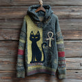 Halloween Egyptian Ankh & Cat Women's Hooded Sweater elevenforest