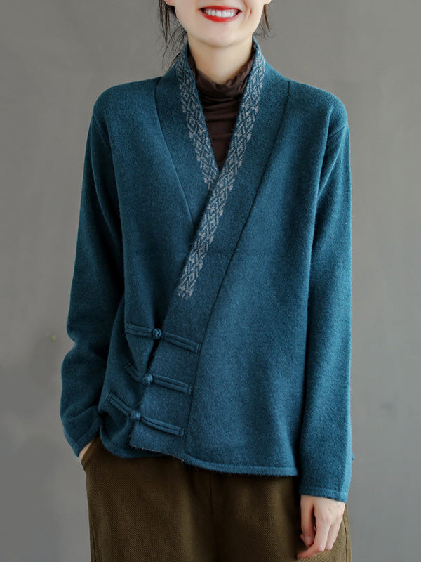 Color Embroidered Wool Blend Cardigan Top
