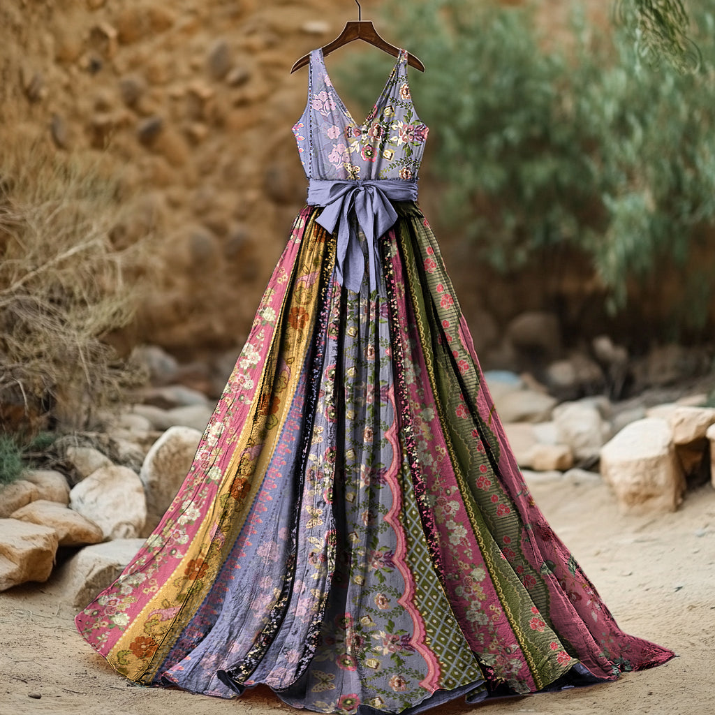 Women's Vintage Floral Art Print Cotton And Linen Dress elevenforest