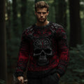 Men's Vintage Halloween Skull Viking Art Knit Sweater elevenforest
