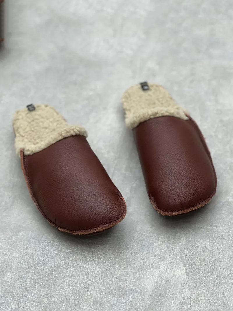 Winter Leather Fleece-lined Flat Slippers Av1041