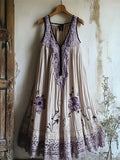 Boho Floral Embroidered Lace Patchwork Linen Dress elevenforest
