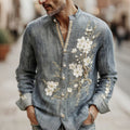 Men's Japanese-style Cherry Blossom Pattern Linen Blend Shirt elevenforest