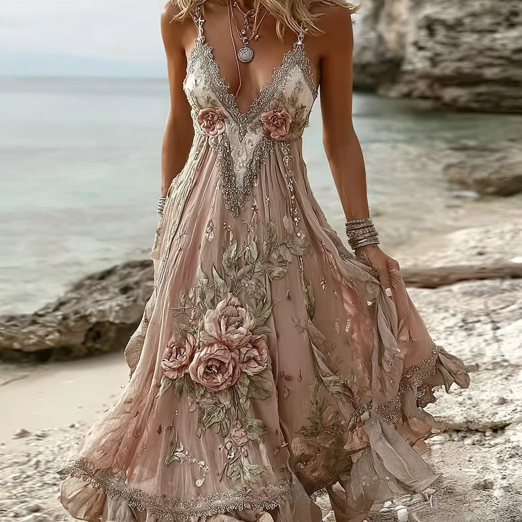 Women's Rose Floral Embroidered Casual Dress elevenforest