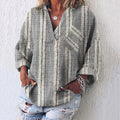 Women Vintage Stripes Pocket Casual Shirt elevenforest