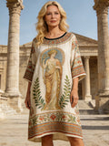 Comstylish Greek Goddess Women's Vintage Linen Midi Dress