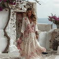 Women's Vintage Floral Art Linen Dress elevenforest