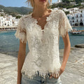 Women's Fashion Floral Lace Patchwork V-neck T-shirt elevenforest