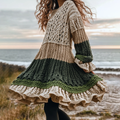 Women's Celtic Knotted Color Block Jacquard Crew Neck Sweater Dress elevenforest