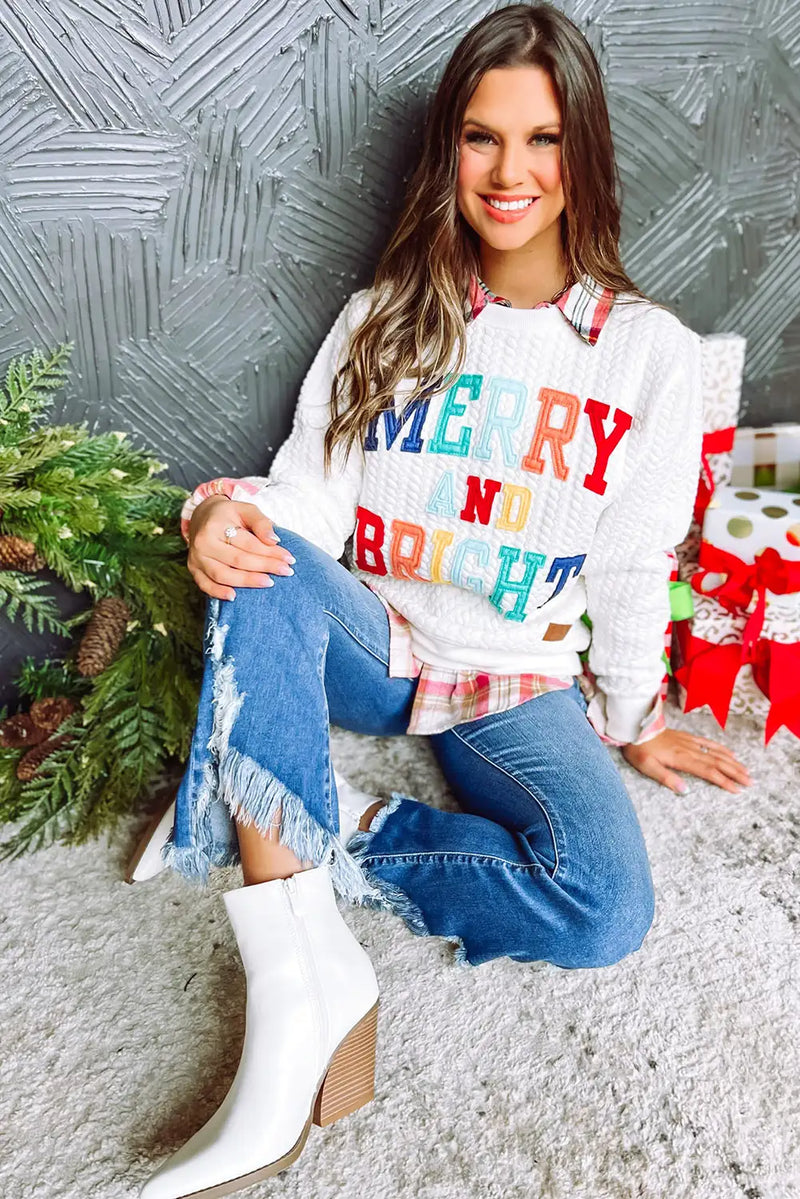 Bright White Cable Knit Pullover Sweatshirt