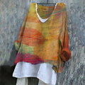 Casual Cotton Linen Leaves Printed V Neck T-Shirt elevenforest