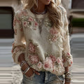 Women's Retro Rose Floral Art Cozy Sweater elevenforest
