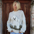 Vintage Fuzzy Dog On Grassland Cozy Knit Sweater elevenforest