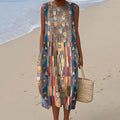Women's Abstract Geometric Art Print Sleeveless Dress elevenforest