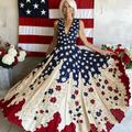 Women's Independence Day Flag And Floral Print Sleeveless V Neck Dress elevenforest