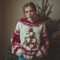 Comstylish Vintage Christmas Tree Red Warm Hooded Sweater