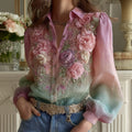 Women's Bohemian Floral Pattern Linen Shirt elevenforest