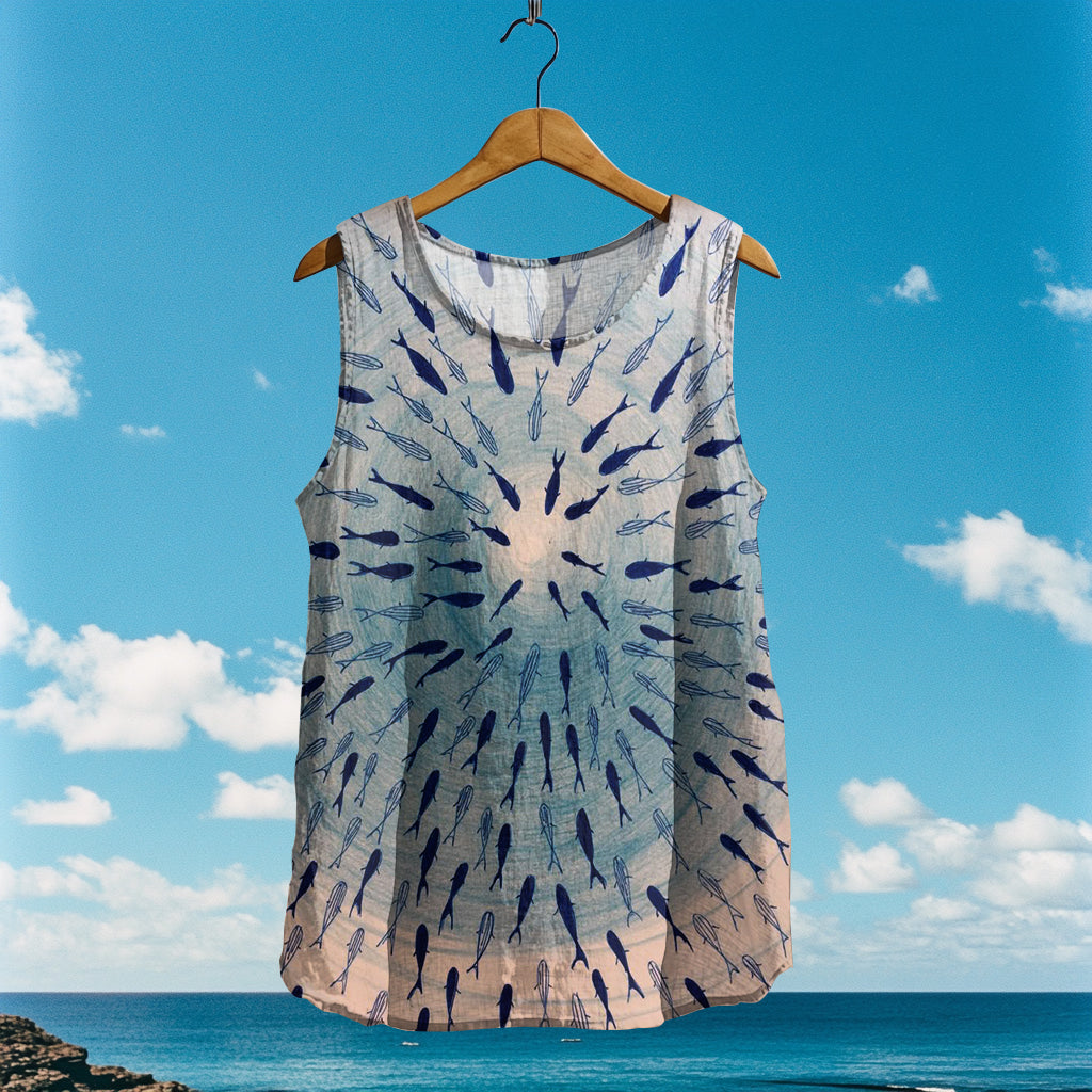 Women's Loose Sea Fish Linen Sleeveless Tank Top elevenforest