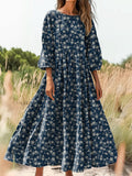 Women's Vintage Floral Art Print Flowy Cotton Dress
