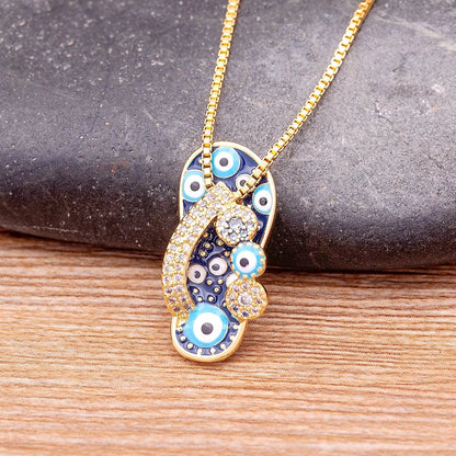 Azure Evil Eye Slipper Necklace