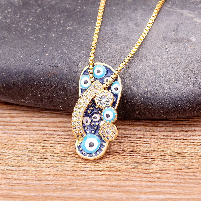 Azure Evil Eye Slipper Necklace