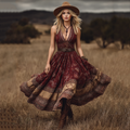 Women's Vintage Western Flower Print V-neck Sleeveless Maxi Dress elevenforest